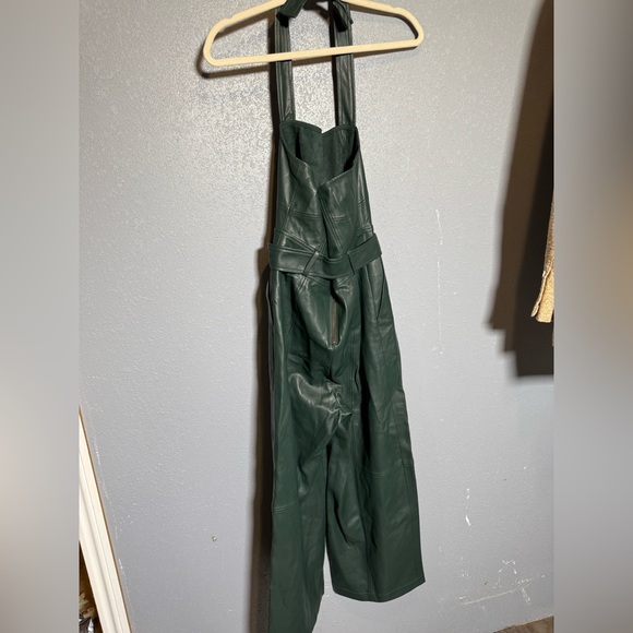 Anthropologie Samira Green Faux Leather Wide Leg Jumpsuit Size 2 - Picture 5 of 13